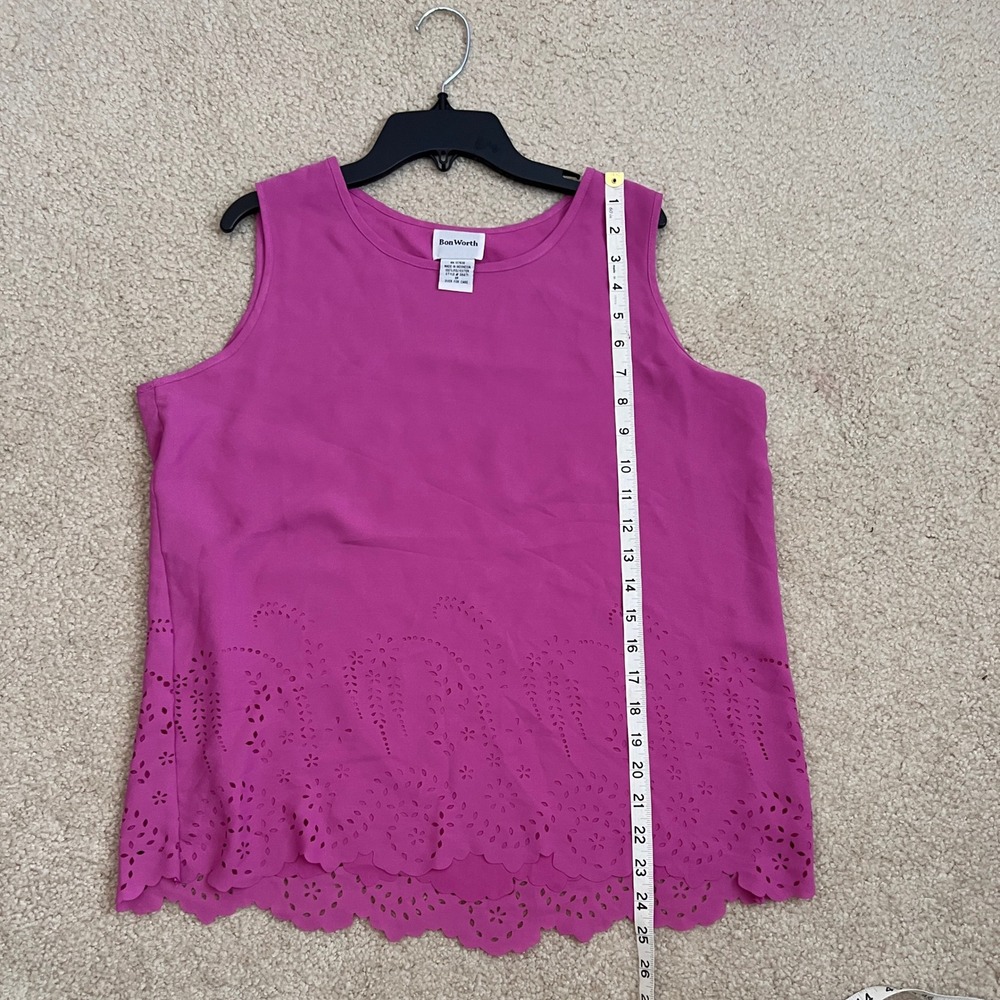 Bon Worth Tank‎ Top Sleeveless Laser Cutout Casual Top Pink Blouse Small Petite - Picture 7 of 7